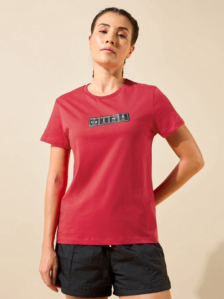 Women Red Gains Typographic Training T-Shirt