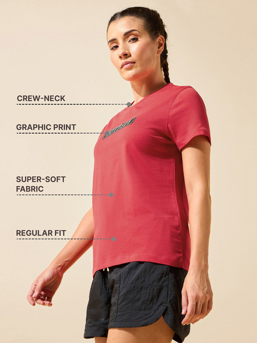 Women Red Gains Typographic Training T-Shirt