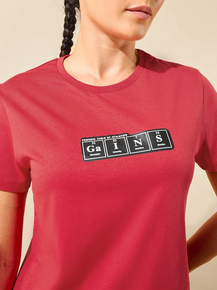 Women Red Gains Typographic Training T-Shirt
