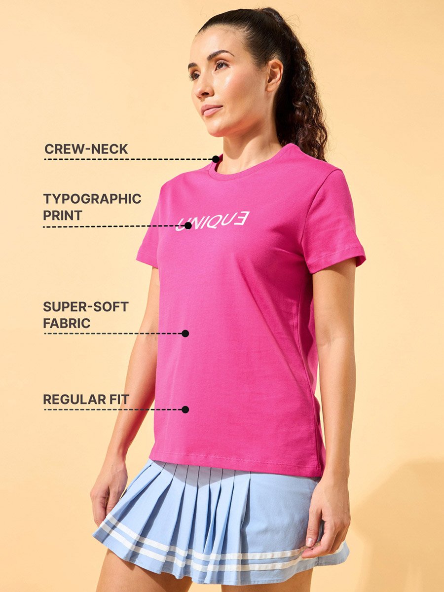 Women Pink I Am Unique Print T-Shirt