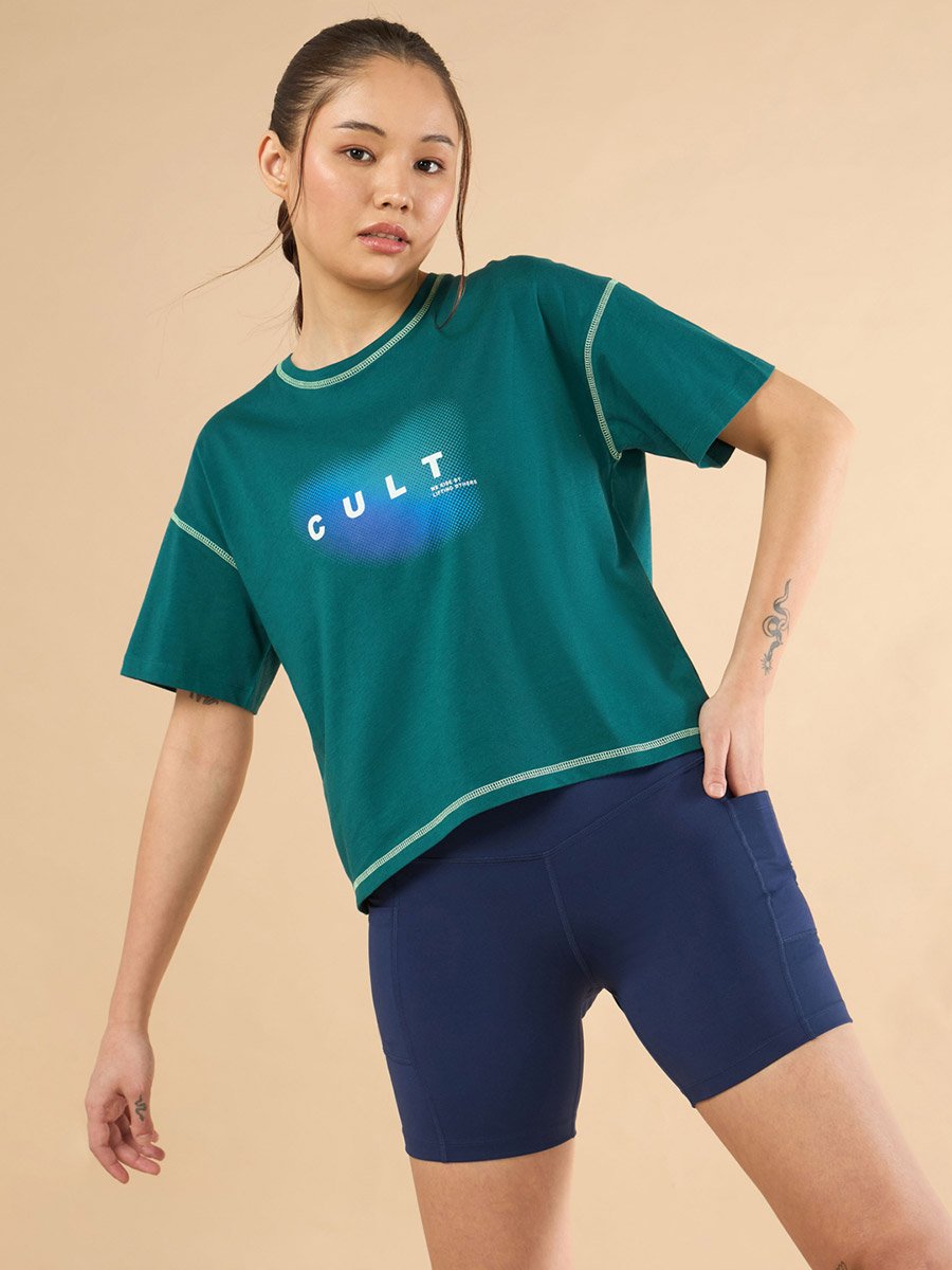 Women Green Spirit Graphic Boxy Crop T-Shirt