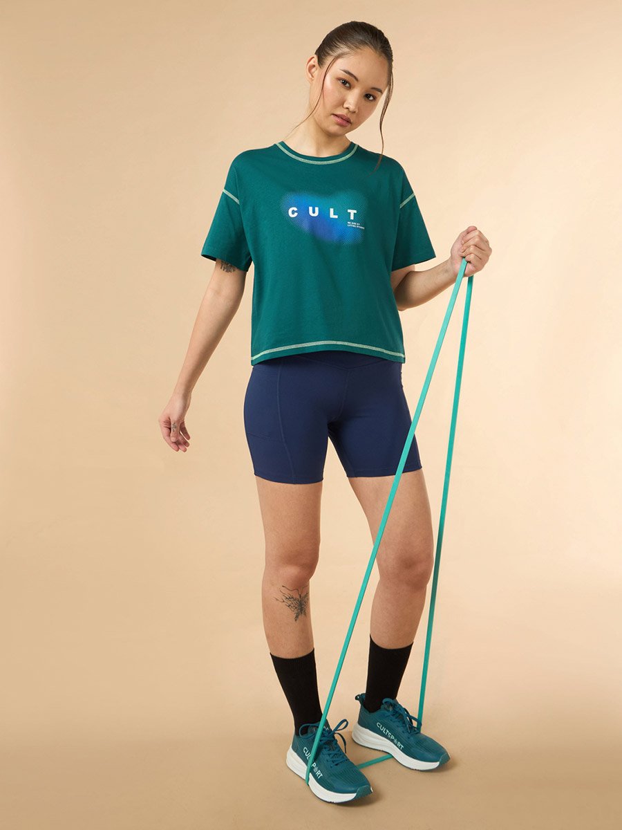 Women Green Spirit Graphic Boxy Crop T-Shirt