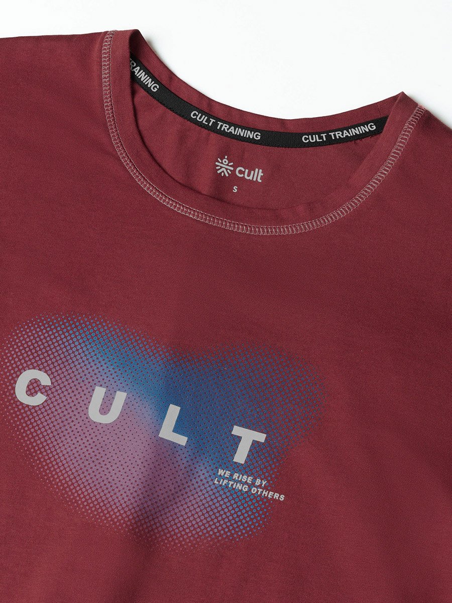 Women Maroon Spirit Graphic Boxy Crop T-Shirt