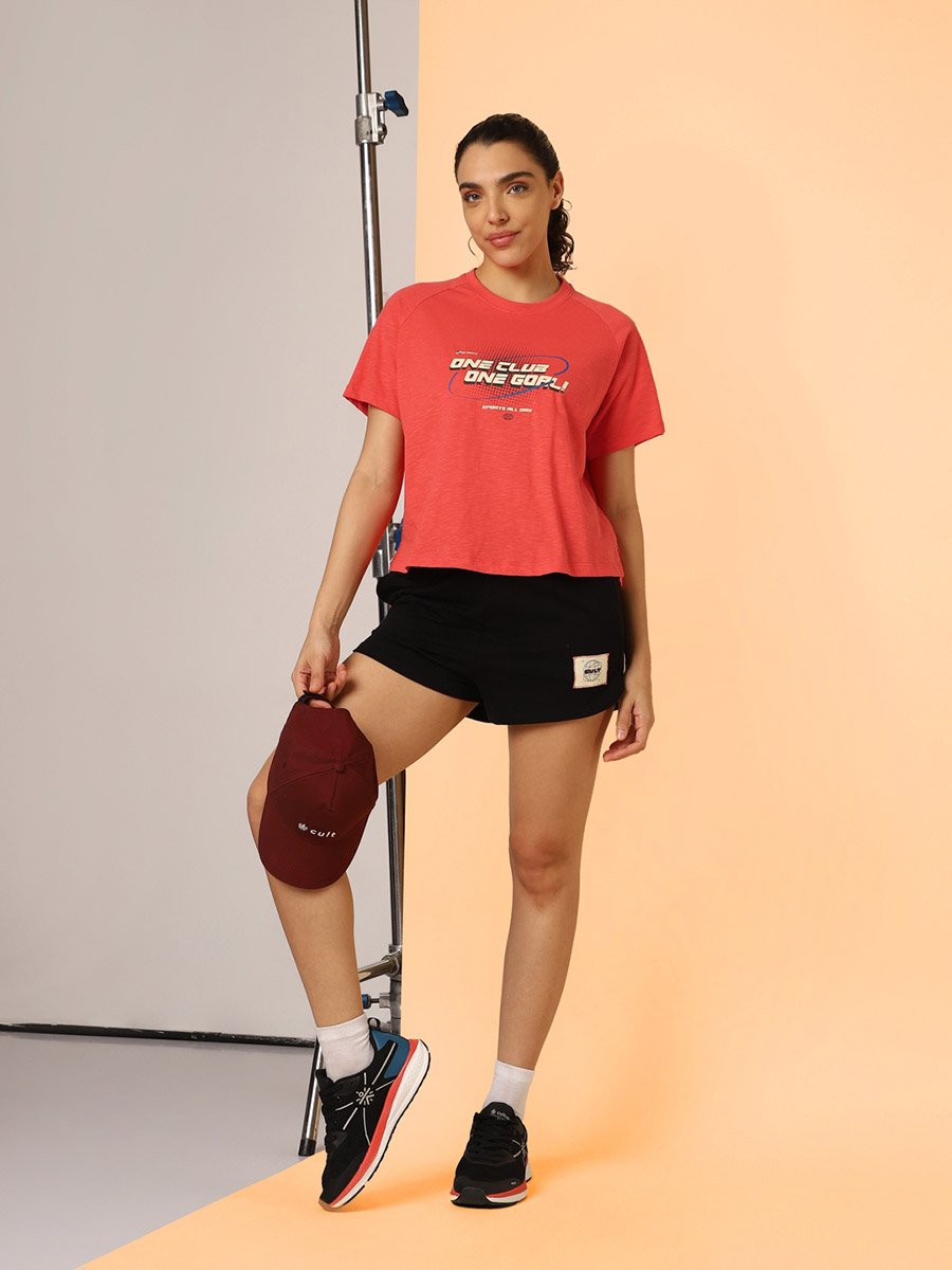 Women Orange Club Boxy Crop T-Shirt