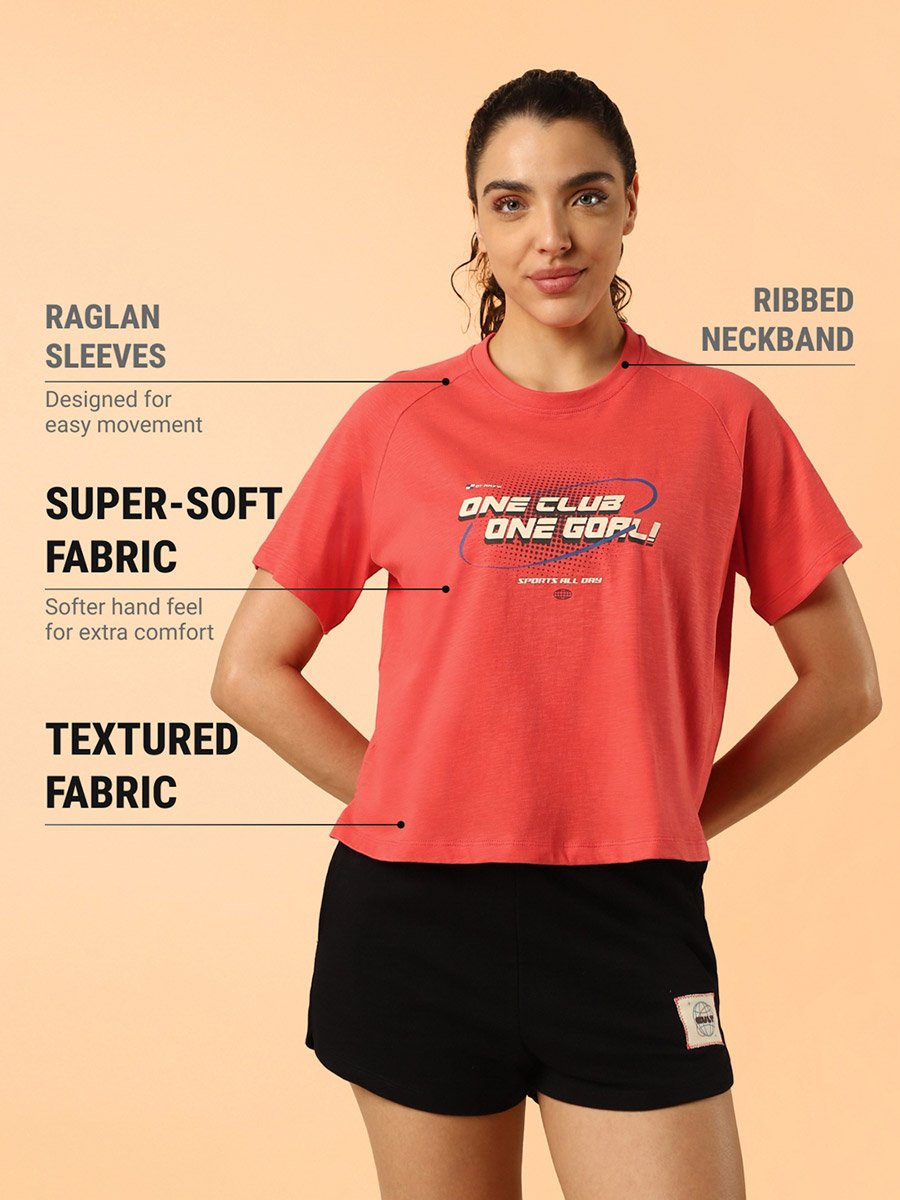 Women Orange Club Boxy Crop T-Shirt