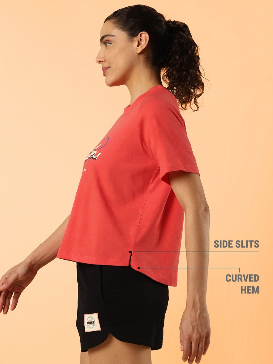 Women Orange Club Boxy Crop T-Shirt