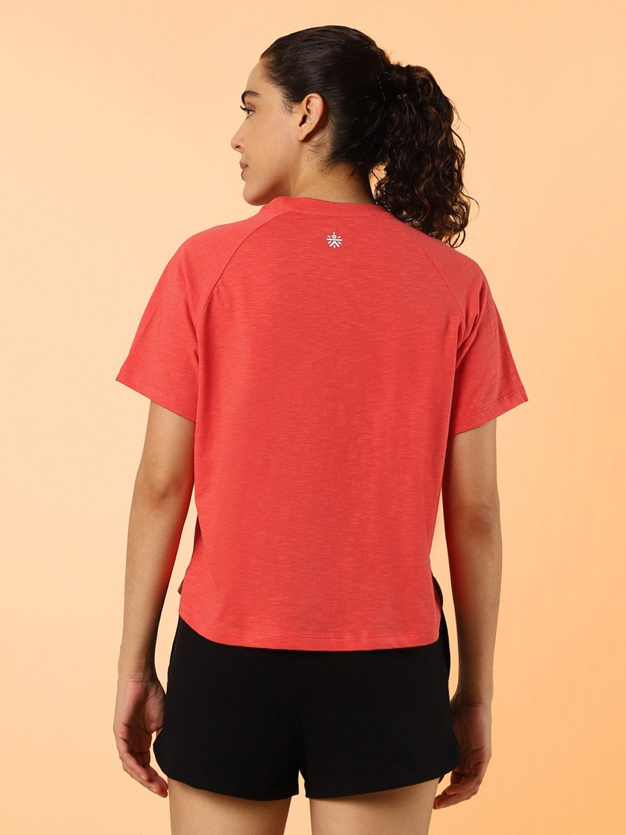 Women Orange Club Boxy Crop T-Shirt