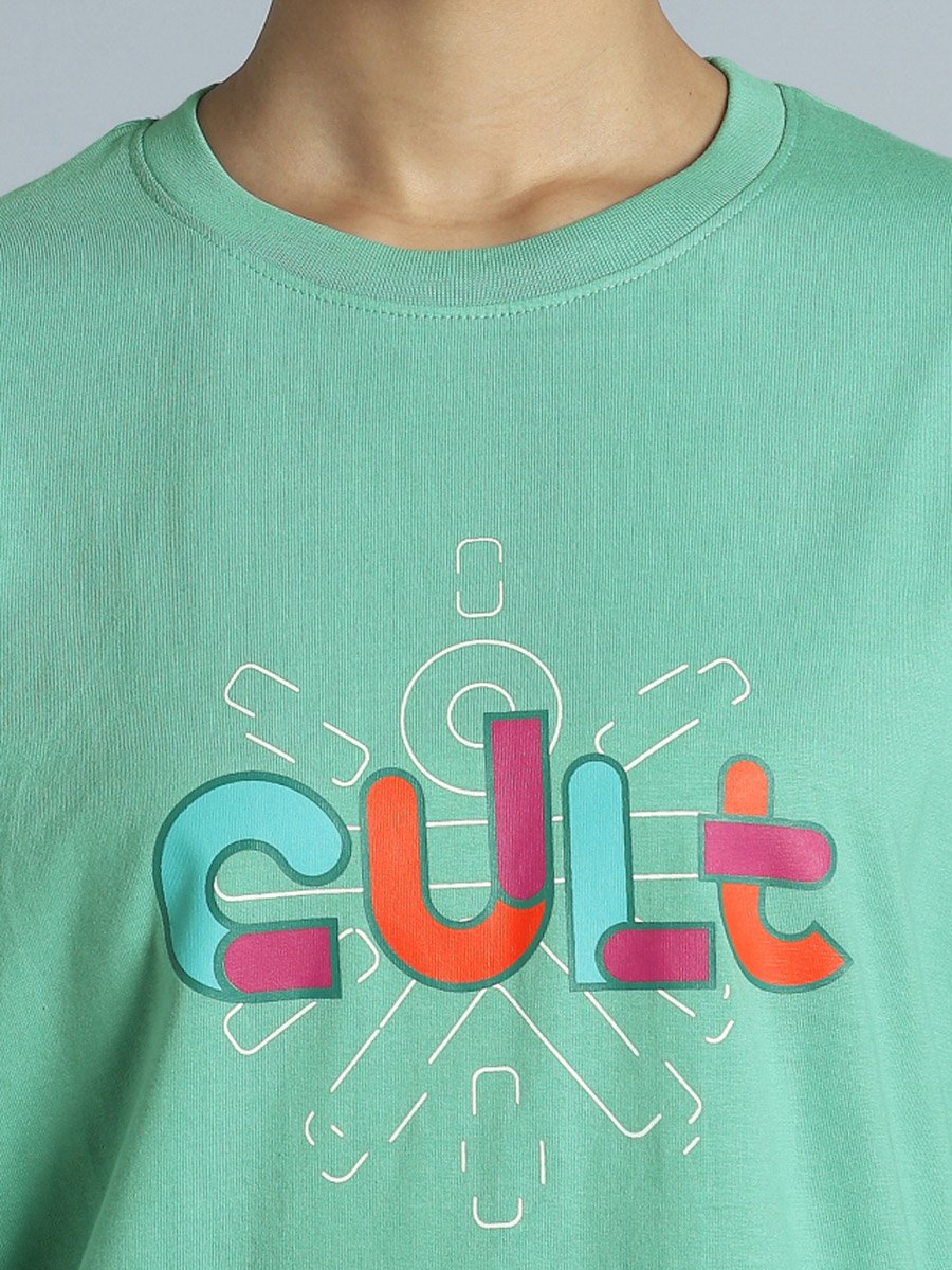 Women Green Brand Carrier Relaxed Fit T-Shirt