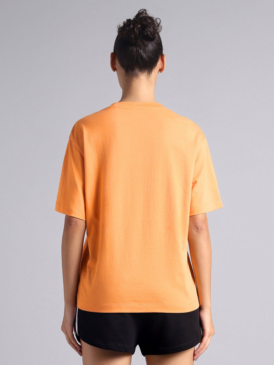 Women Orange Graphic Relaxed Fit T-Shirt