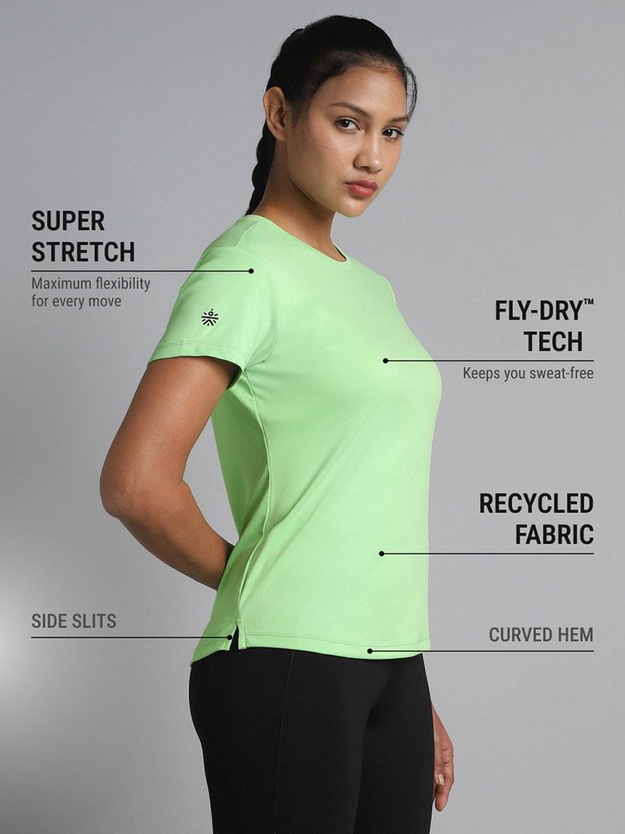 Women Neon Green Performance Recycled Poly T-Shirt
