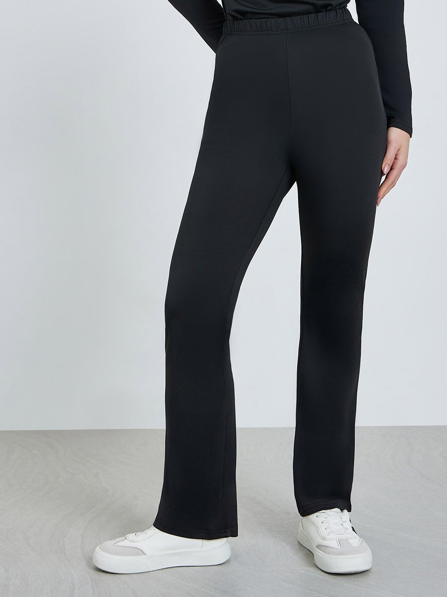 Black Solid Fitted T-Shirt and Leggings Co-Ords