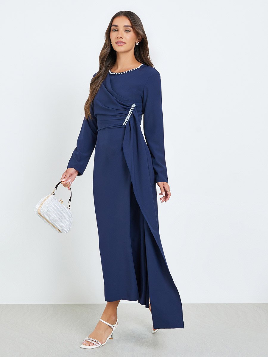 Women Blue Embellished A-Line Maxi Dress