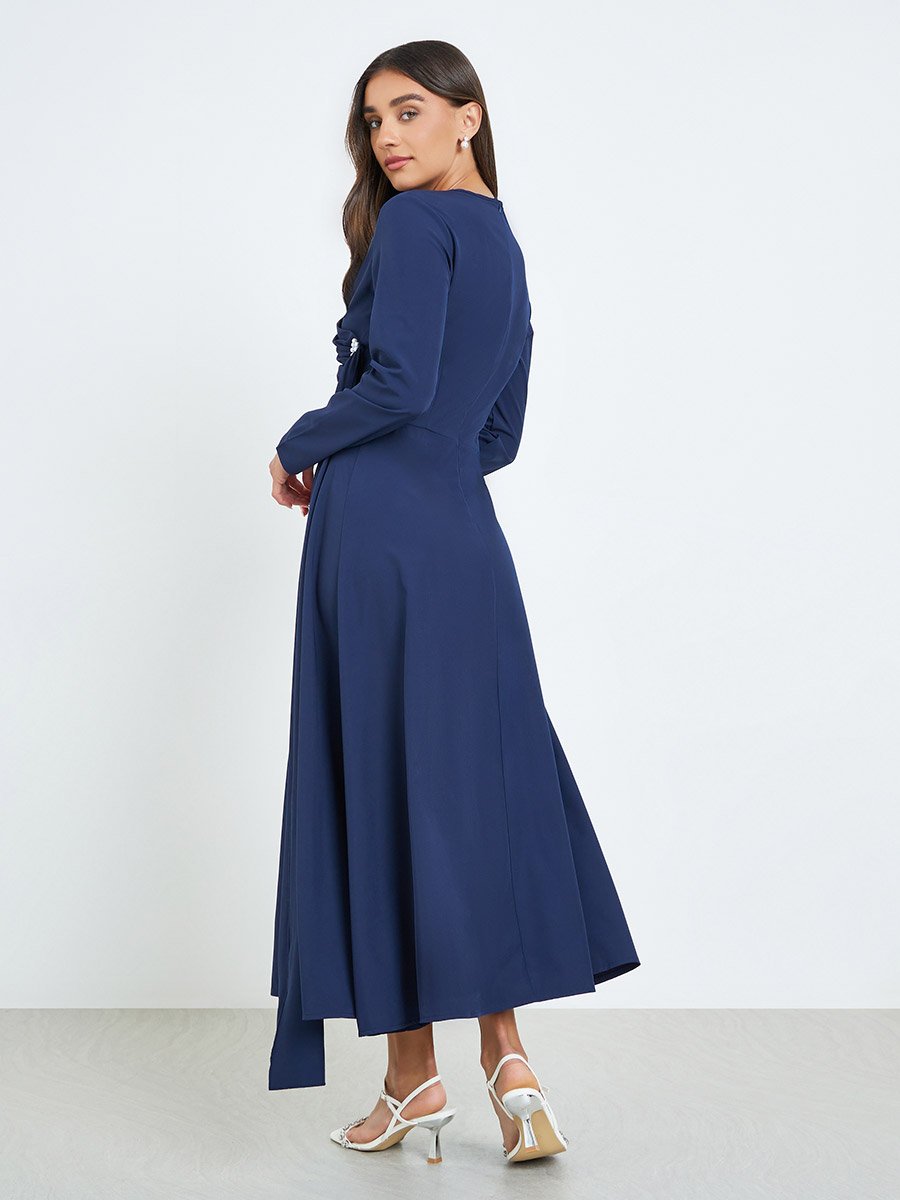 Women Blue Embellished A-Line Maxi Dress