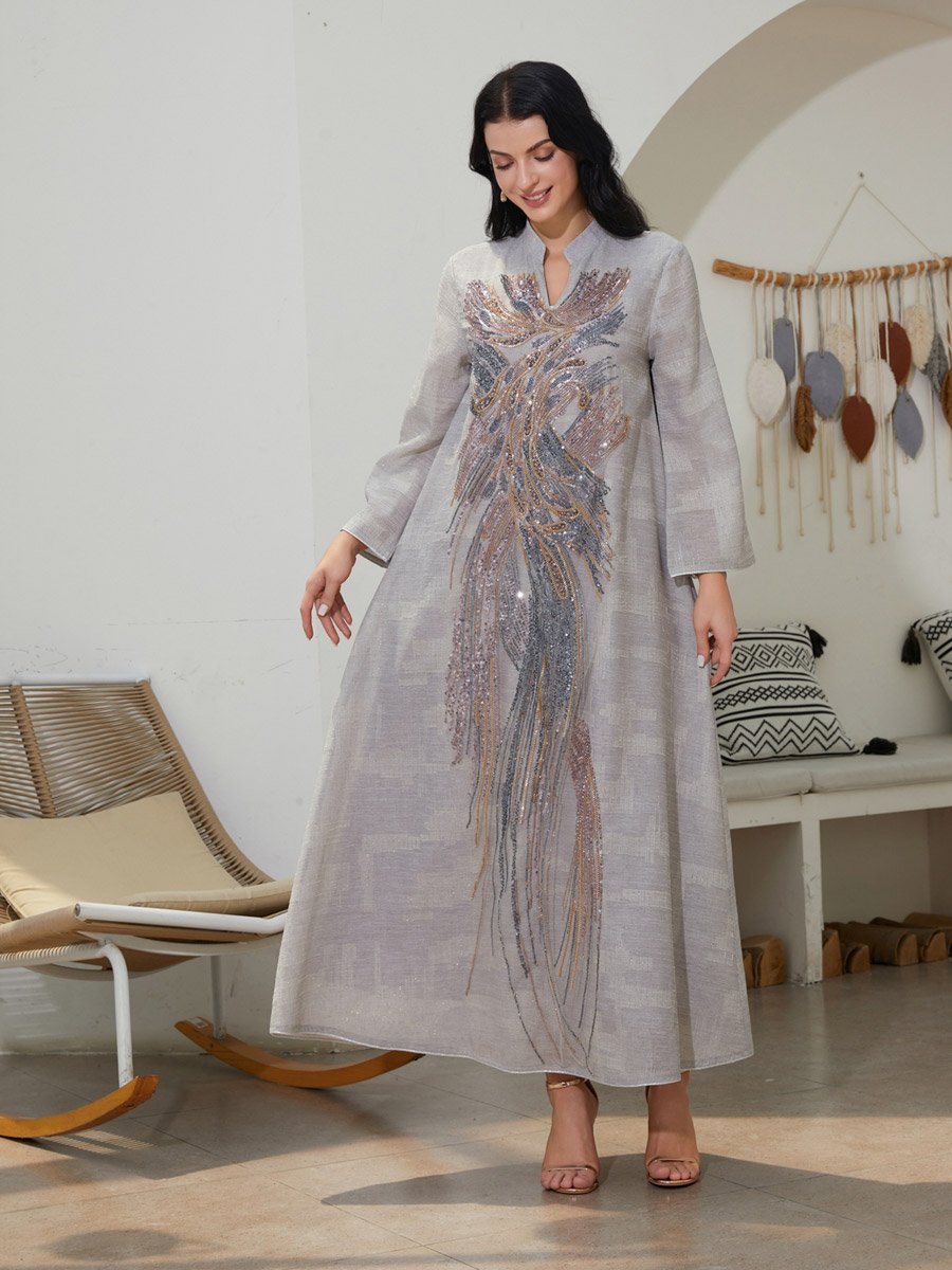 Women Textured Sequin Patch Detail A-Line Jalabiya