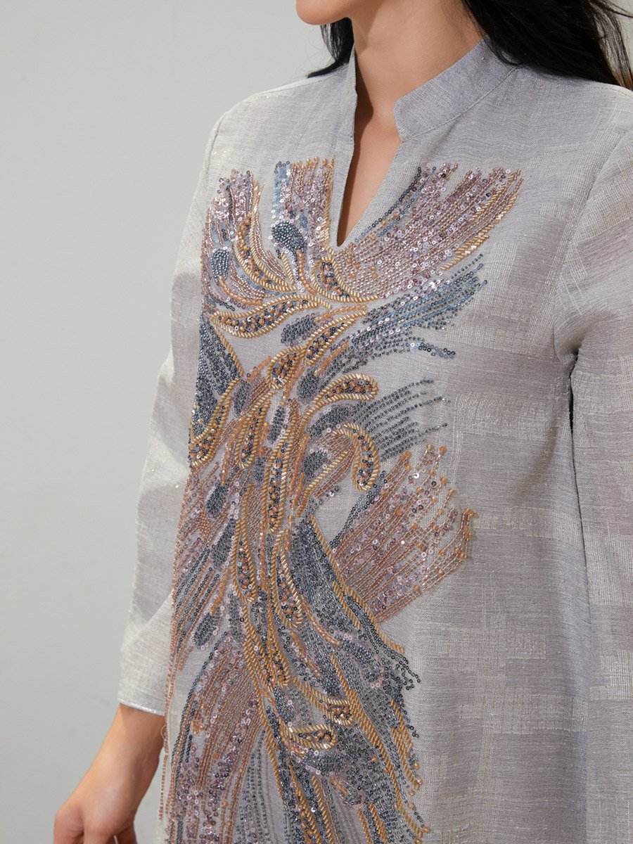 Women Textured Sequin Patch Detail A-Line Jalabiya