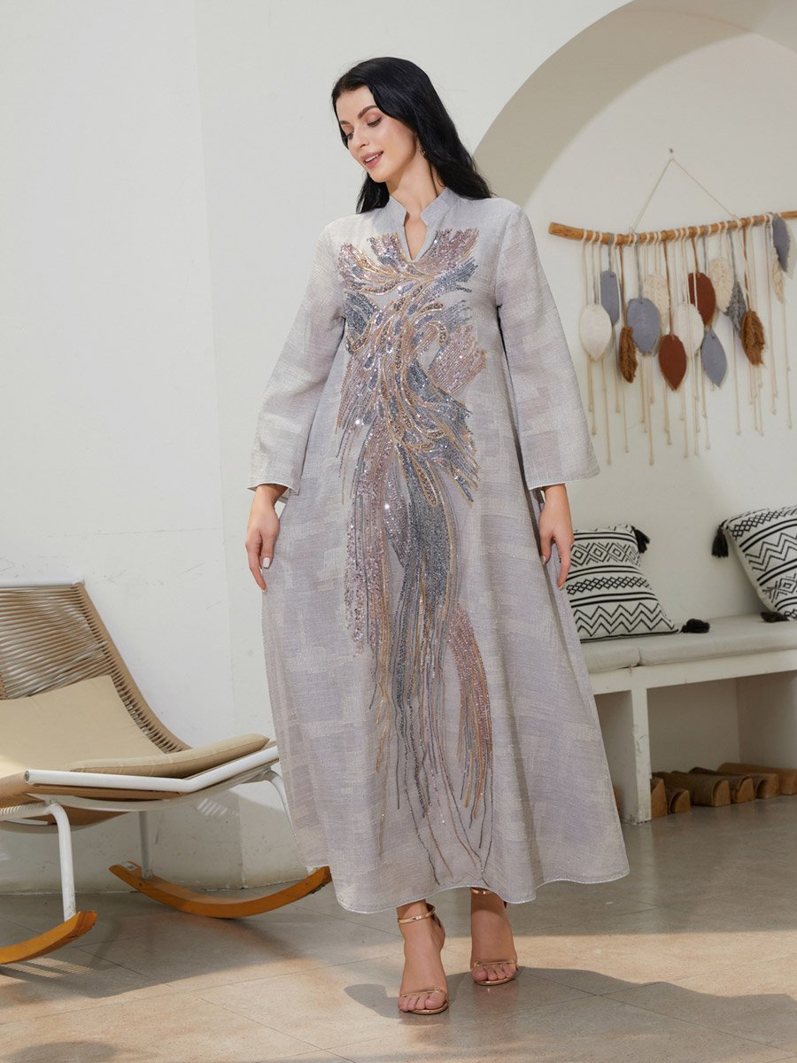 Women Textured Sequin Patch Detail A-Line Jalabiya