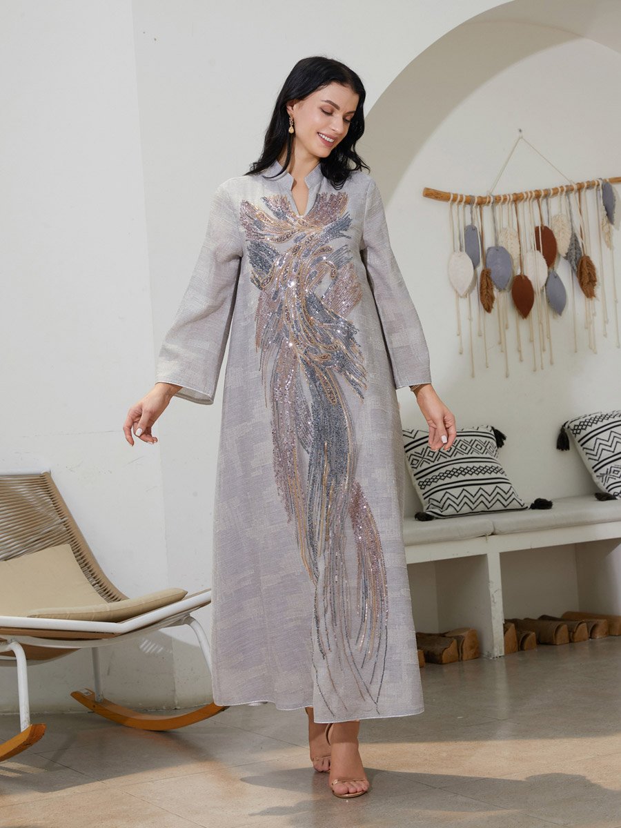 Women Textured Sequin Patch Detail A-Line Jalabiya