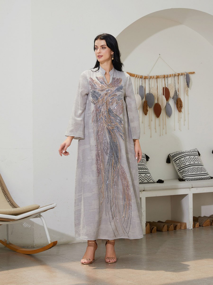 Women Textured Sequin Patch Detail A-Line Jalabiya