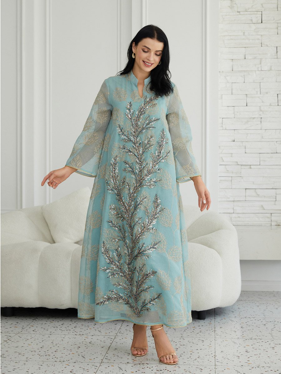Women Textured Sequin Patch Detail A-Line Jalabiya