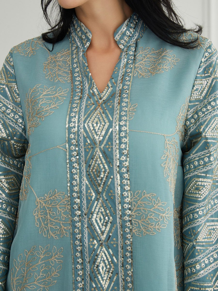 Women Textured Embellished Tasselled Sleeve Jalabiya