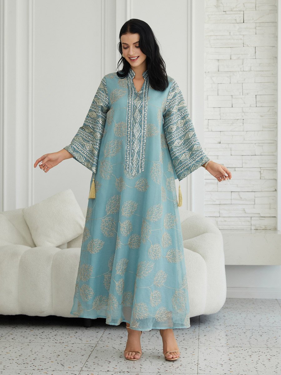 Women Textured Embellished Tasselled Sleeve Jalabiya