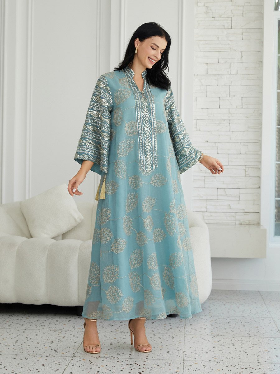 Women Textured Embellished Tasselled Sleeve Jalabiya