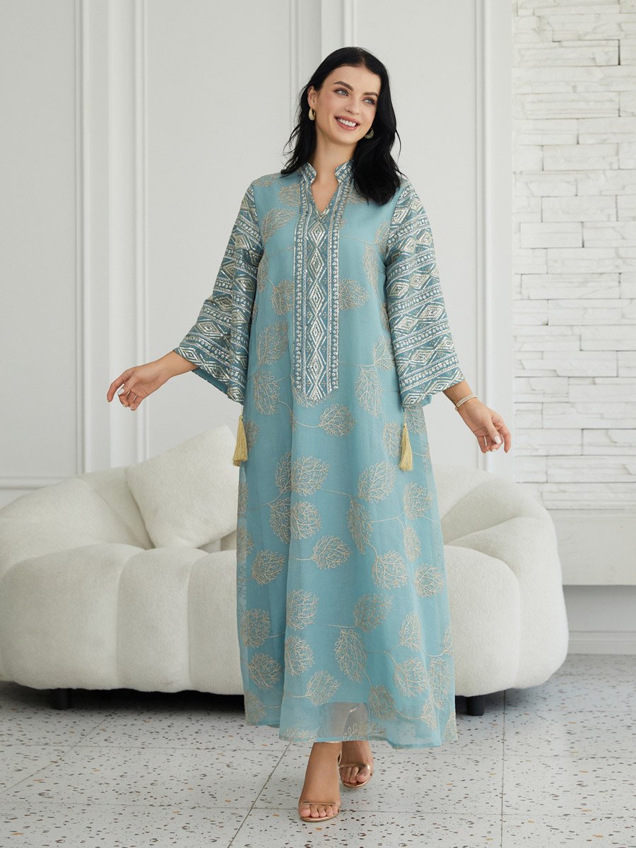 Women Textured Embellished Tasselled Sleeve Jalabiya