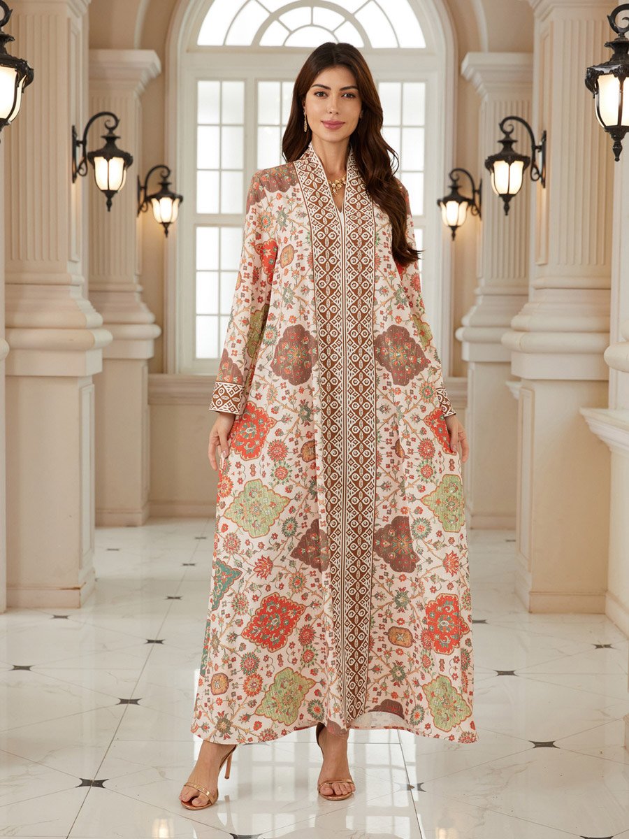 Women Printed V-Neck A-Line Jalabiya