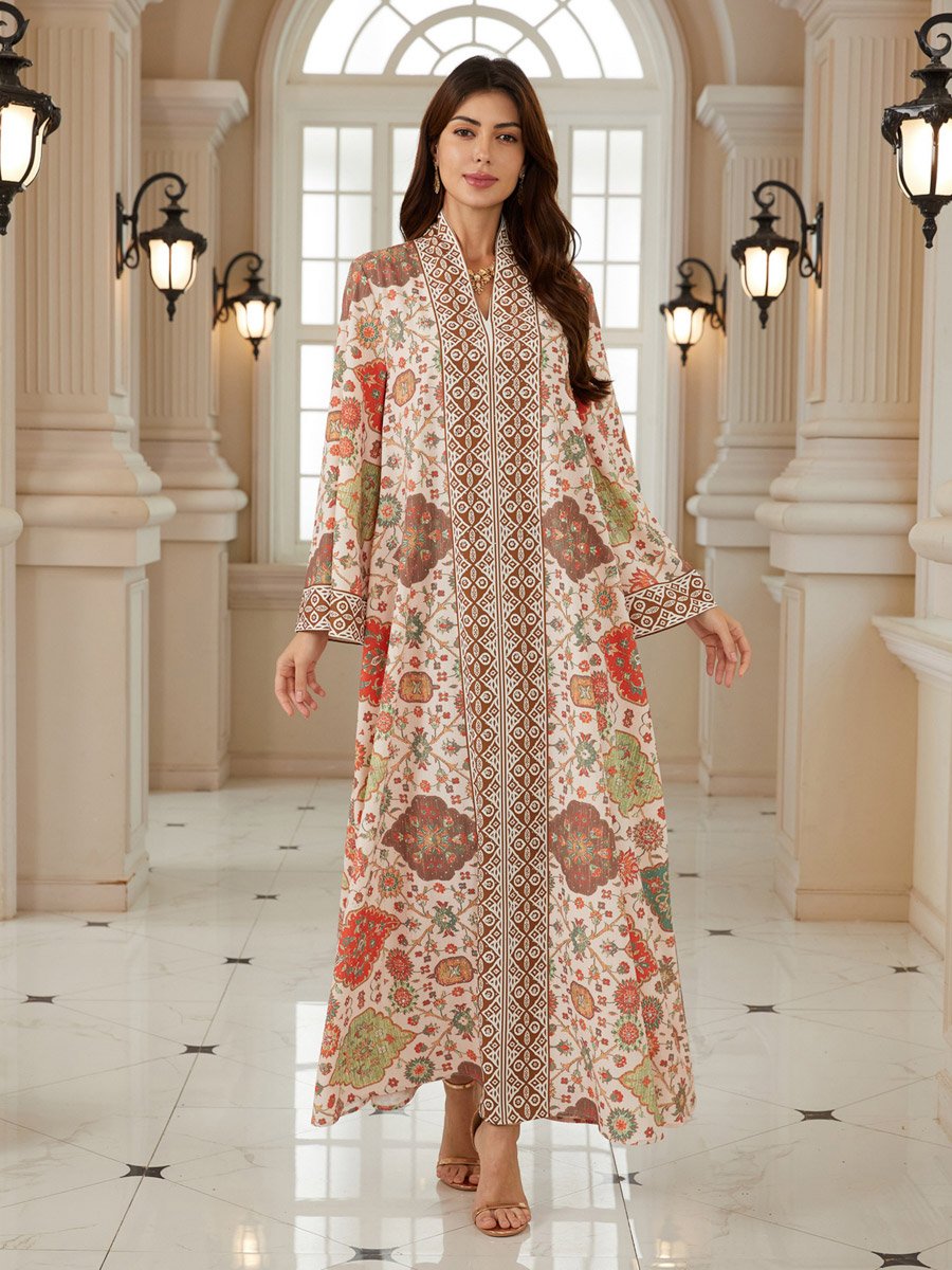 Women Printed V-Neck A-Line Jalabiya