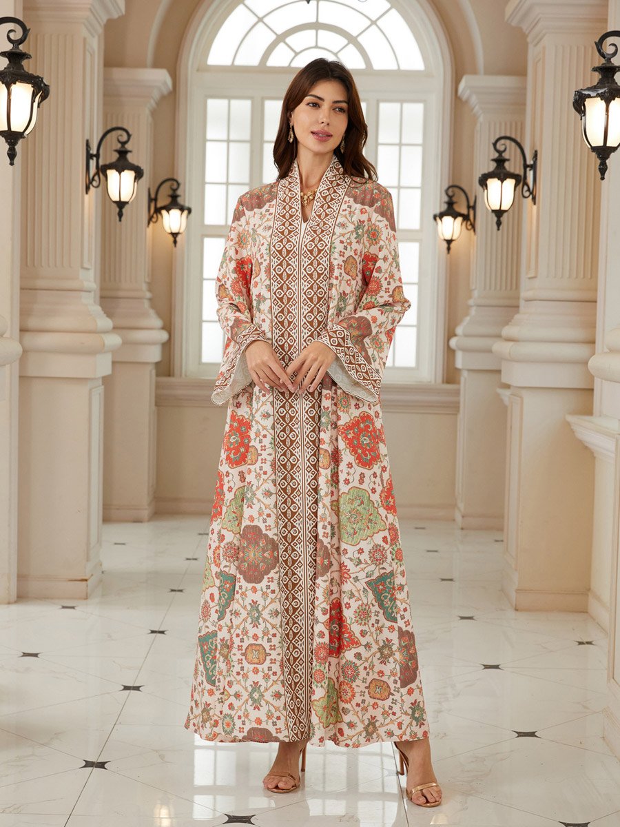 Women Printed V-Neck A-Line Jalabiya