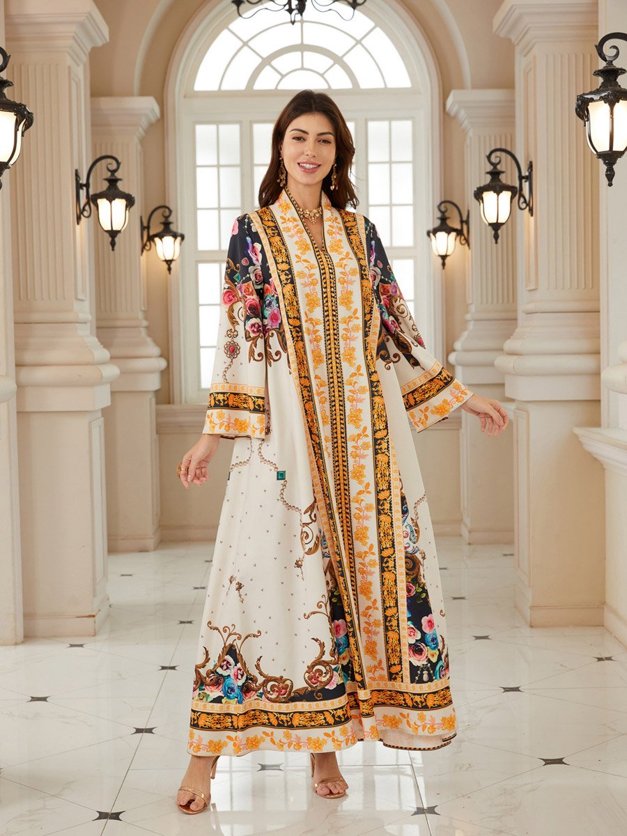 Women Printed V-Neck A-Line Jalabiya