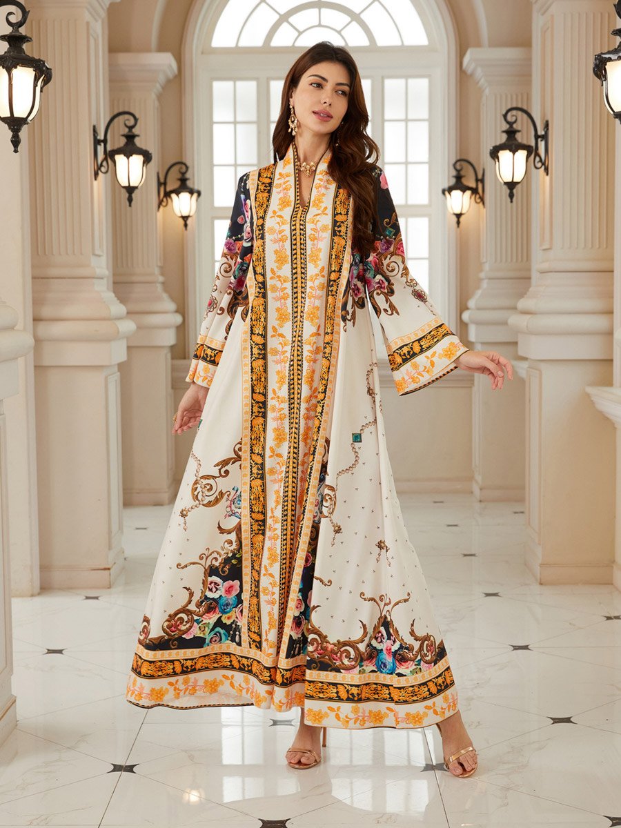 Women Printed V-Neck A-Line Jalabiya