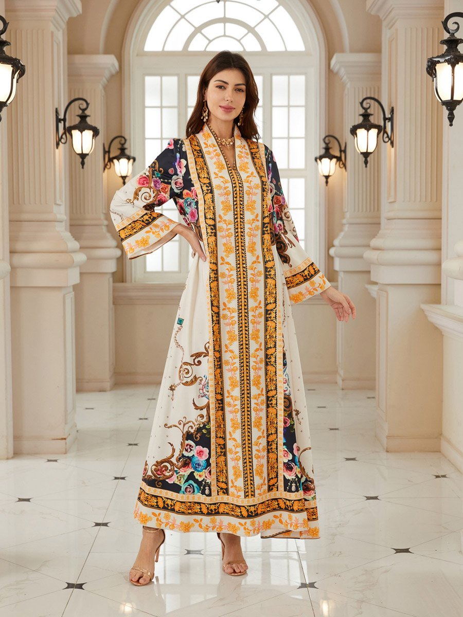 Women Printed V-Neck A-Line Jalabiya