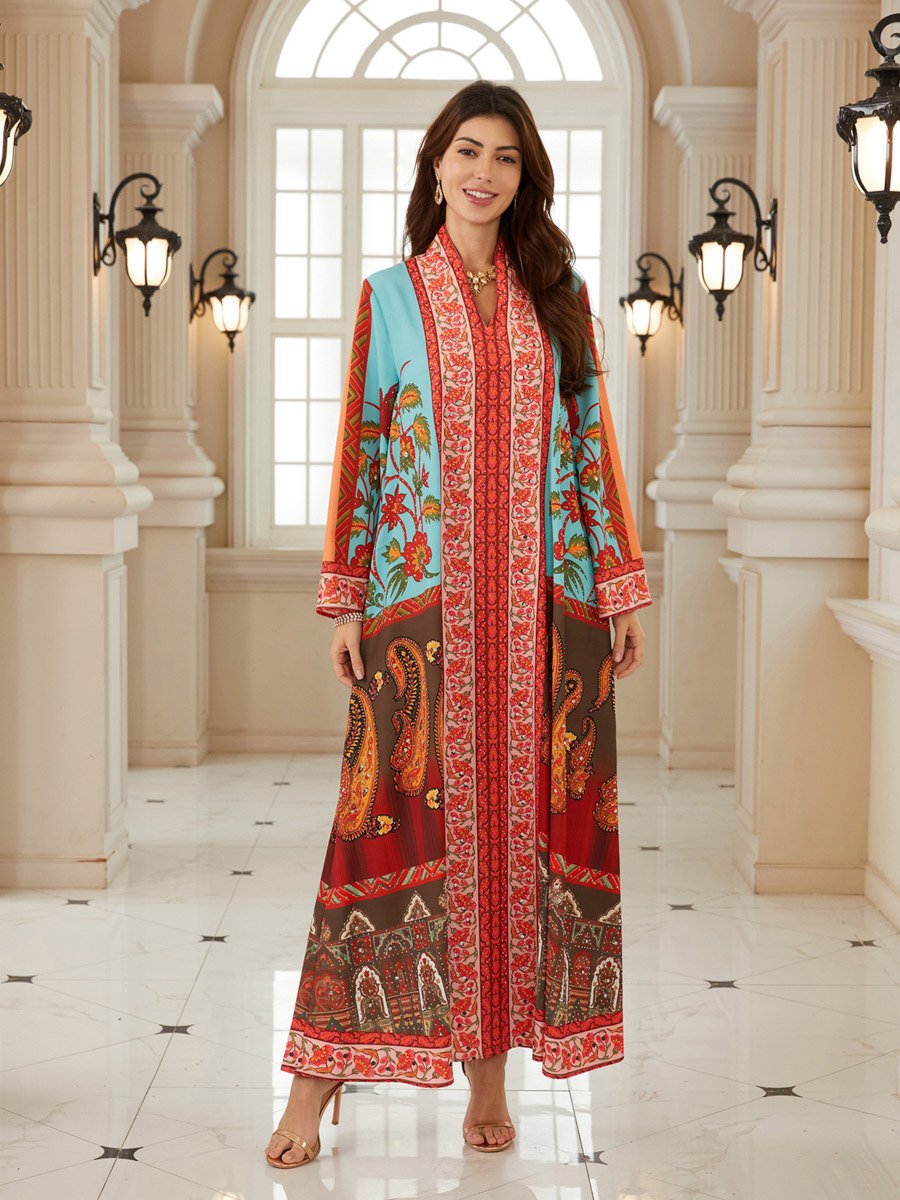 Women Printed V-Neck A-Line Jalabiya
