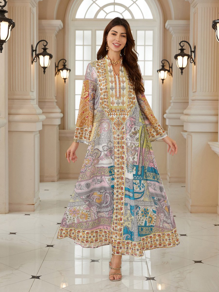 Women Printed V-Neck A-Line Jalabiya