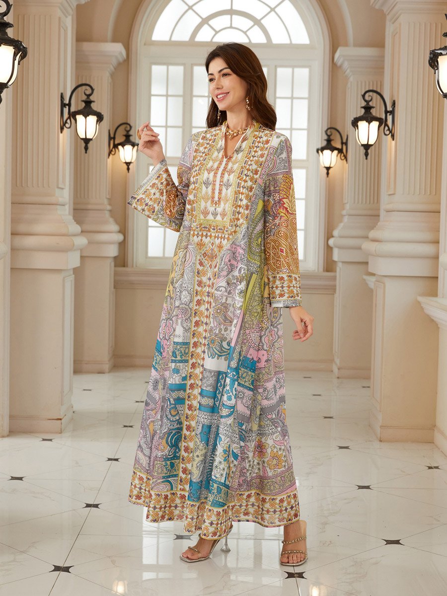 Women Printed V-Neck A-Line Jalabiya
