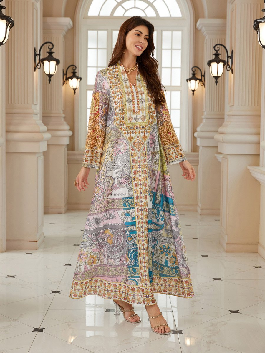 Women Printed V-Neck A-Line Jalabiya
