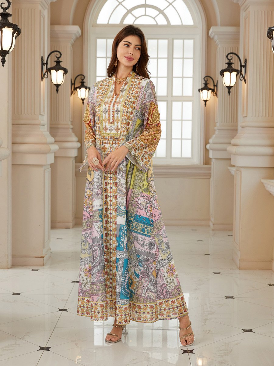 Women Printed V-Neck A-Line Jalabiya