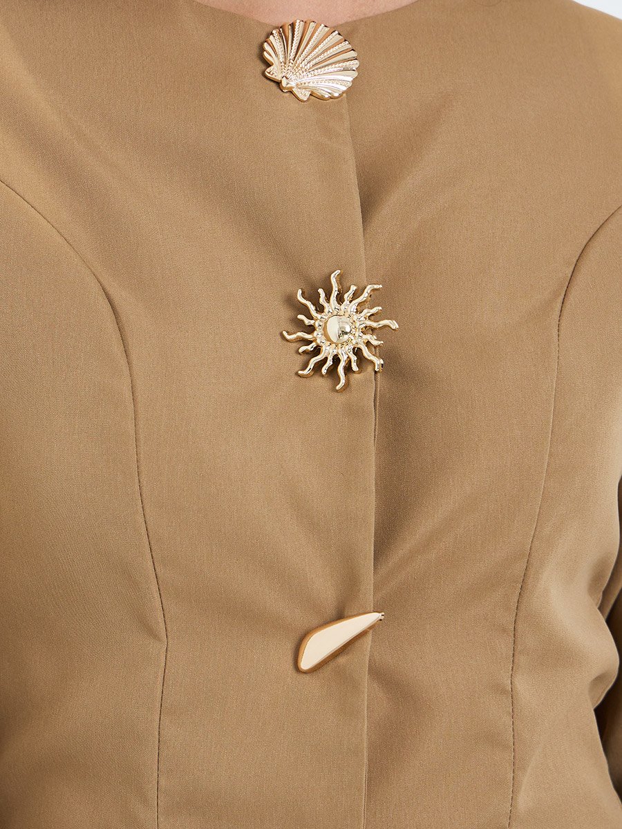 Women Metal Button Accent Long Top and Pants Co-Ords