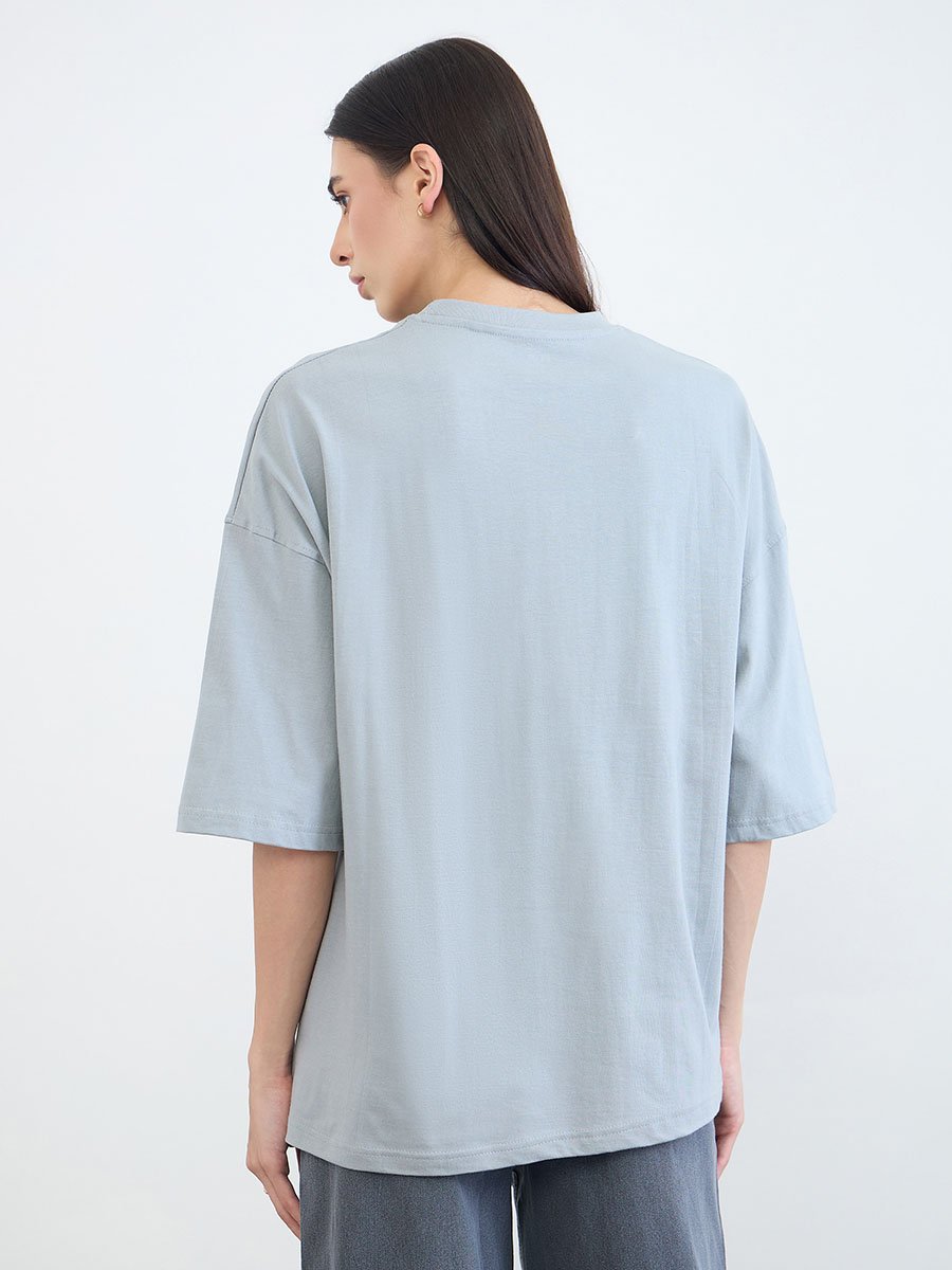 Grey Oversized Cotton T-Shirt wit Dropped Shoulder
