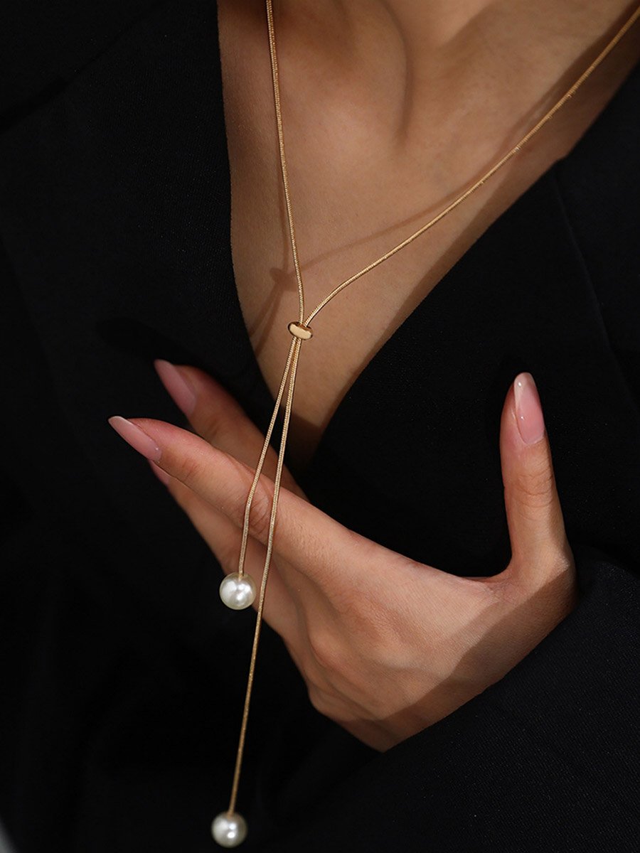 Faux Pearl Drop Gold Chain Necklace