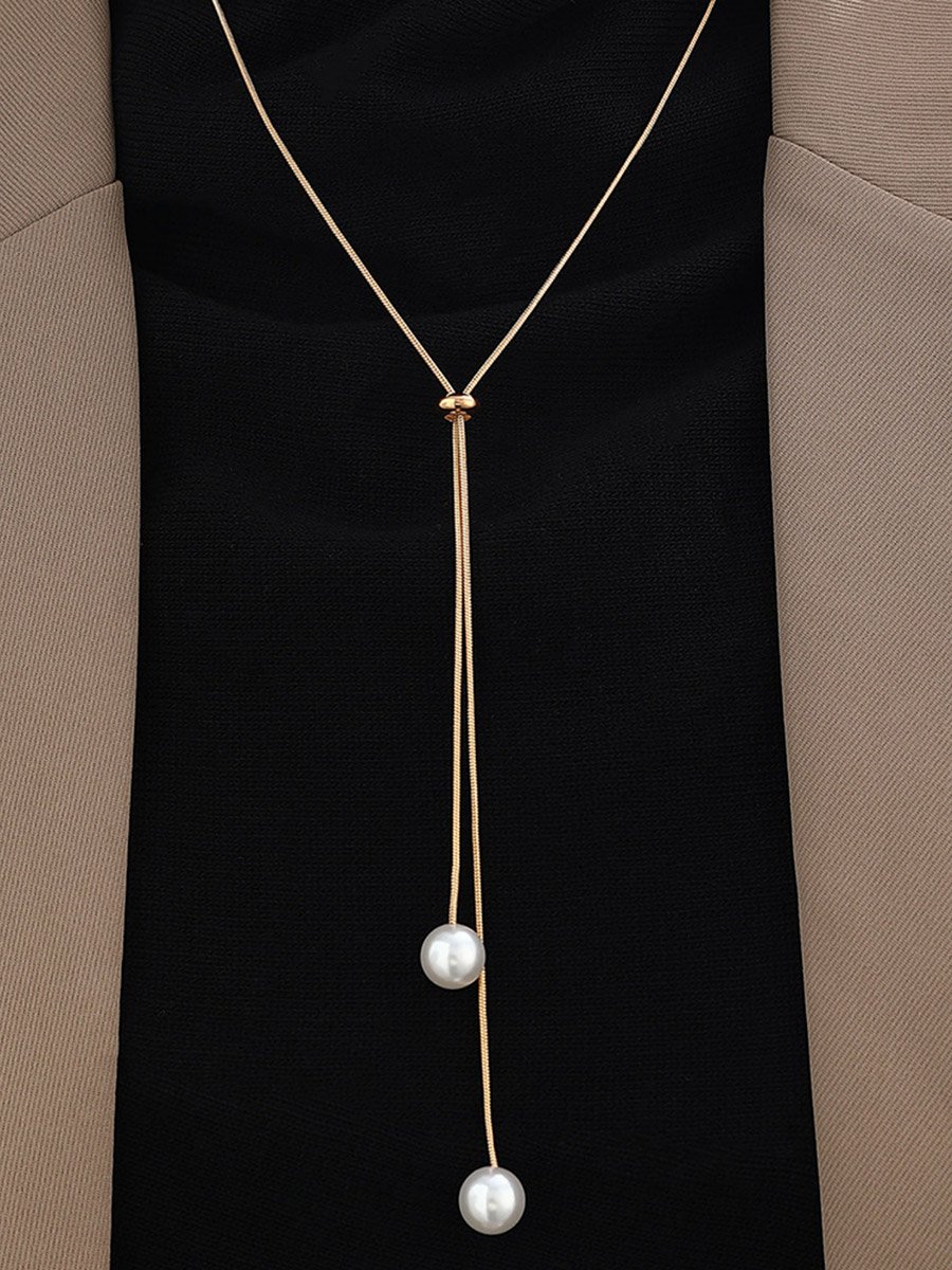 Faux Pearl Drop Gold Chain Necklace