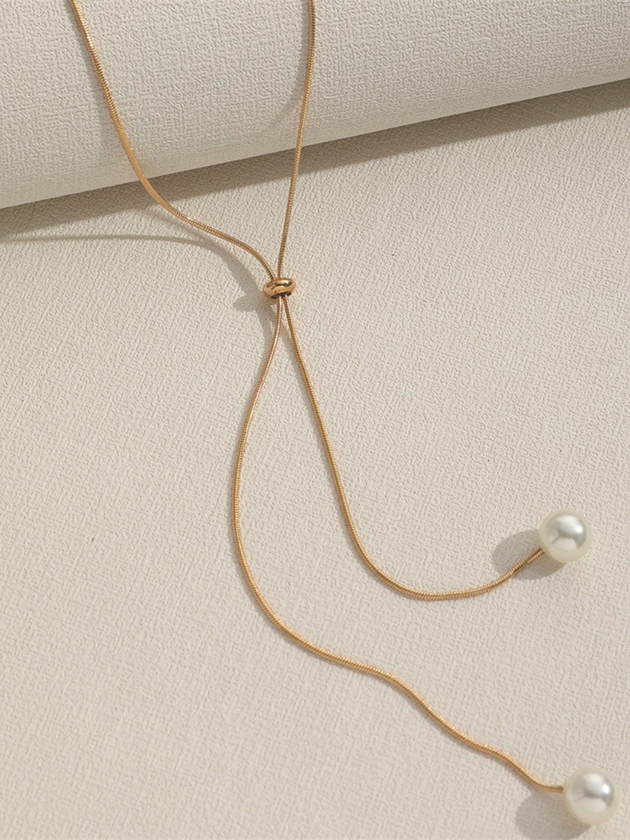 Faux Pearl Drop Gold Chain Necklace