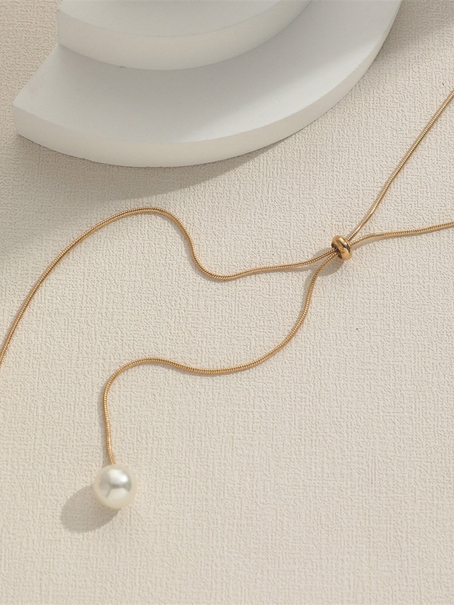 Faux Pearl Drop Gold Chain Necklace