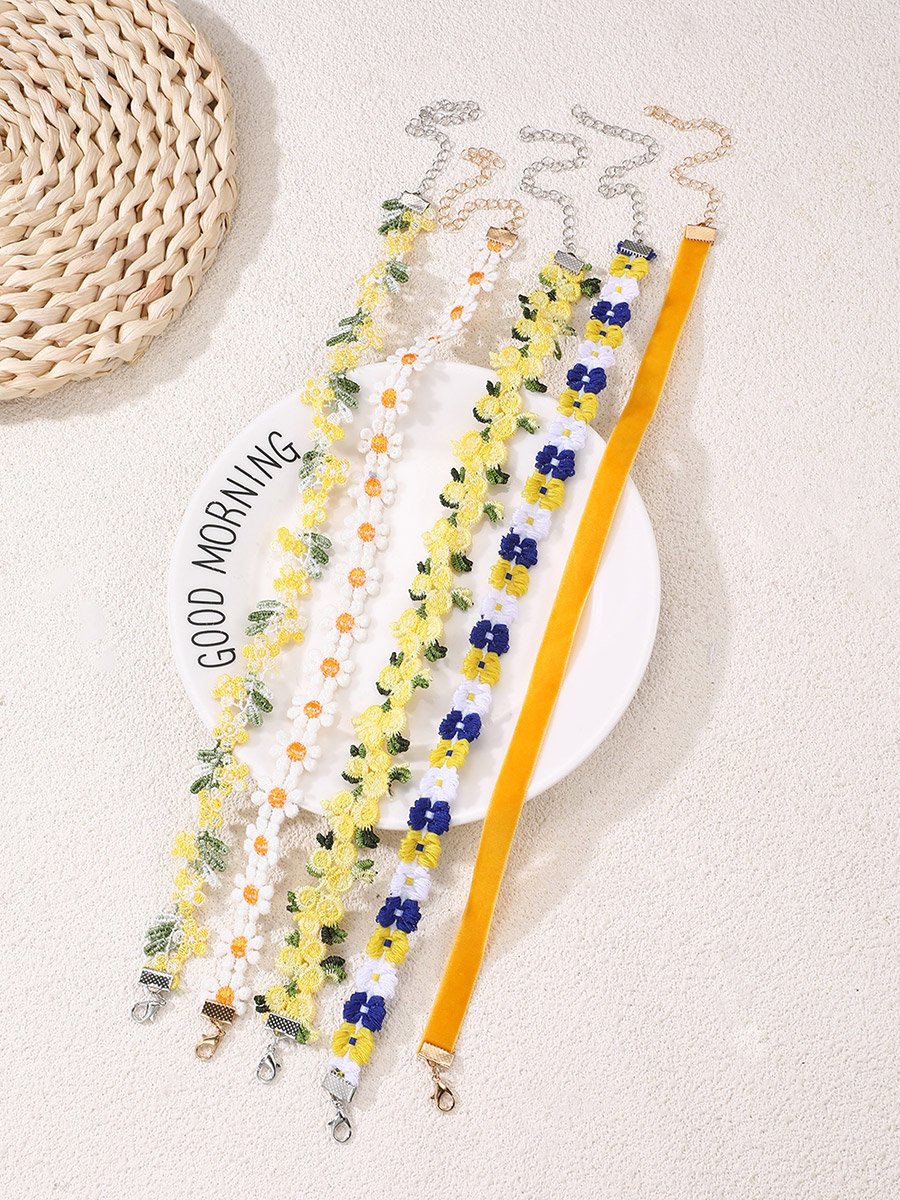 Pack of 5 - Yellow Floral Choker Necklace