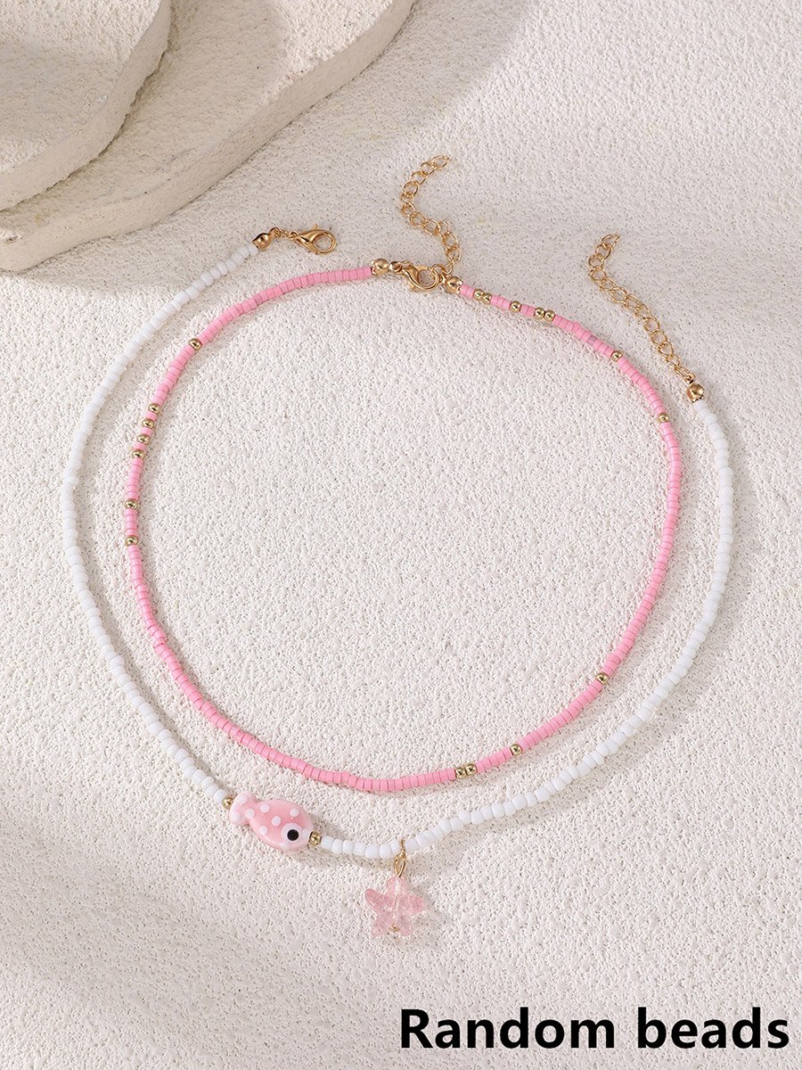 Pack of 2 - Pink Beaded Necklace