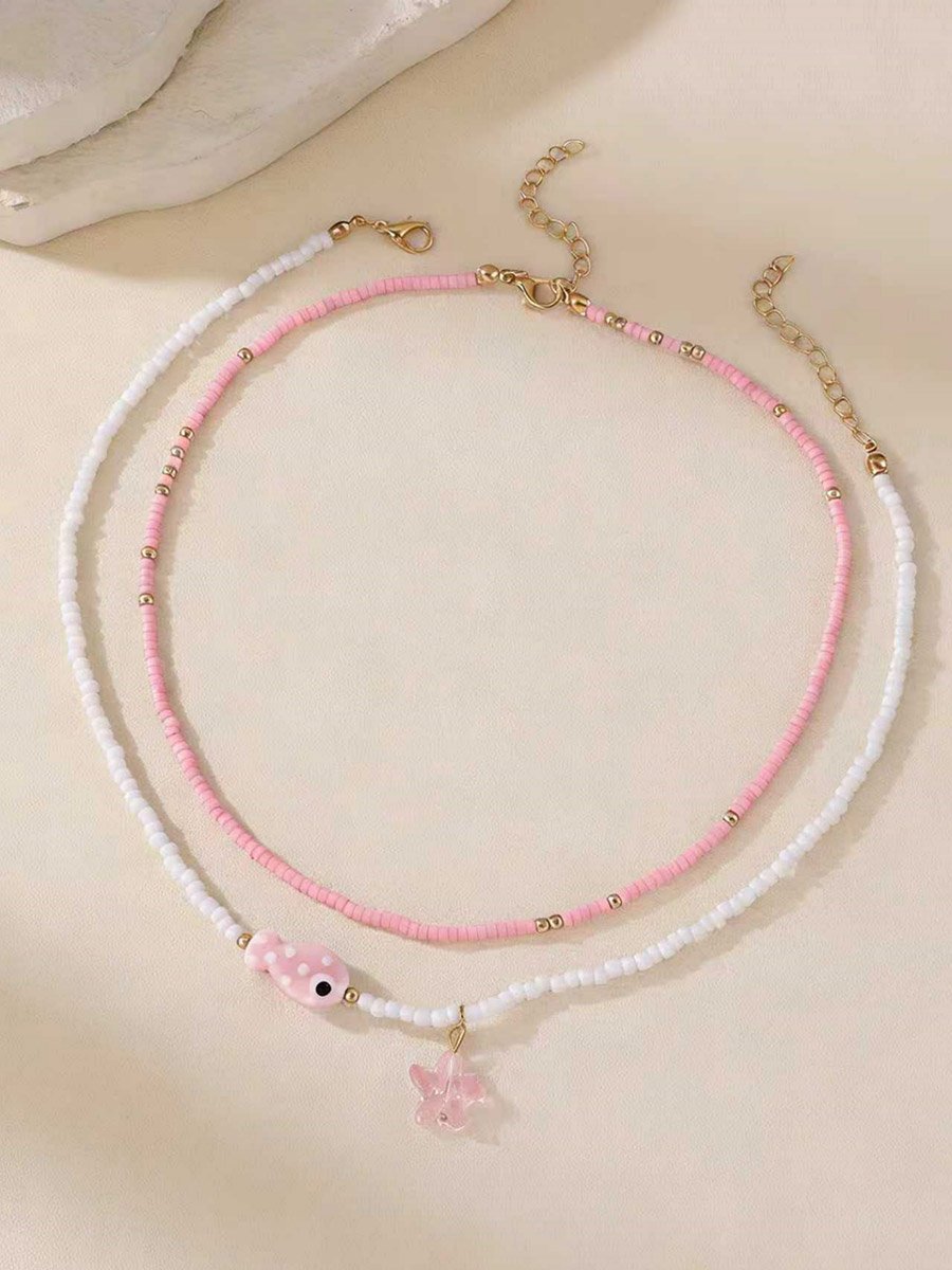Pack of 2 - Pink Beaded Necklace