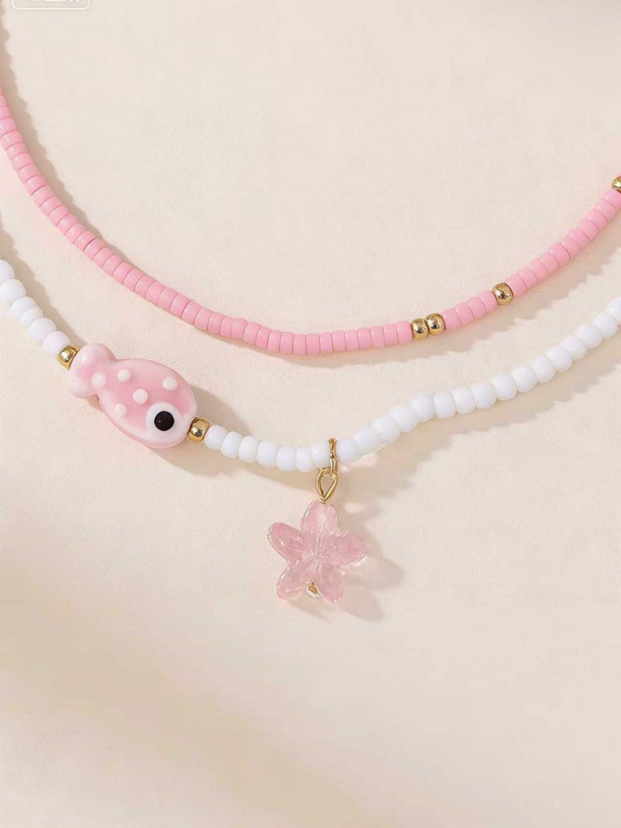 Pack of 2 - Pink Beaded Necklace