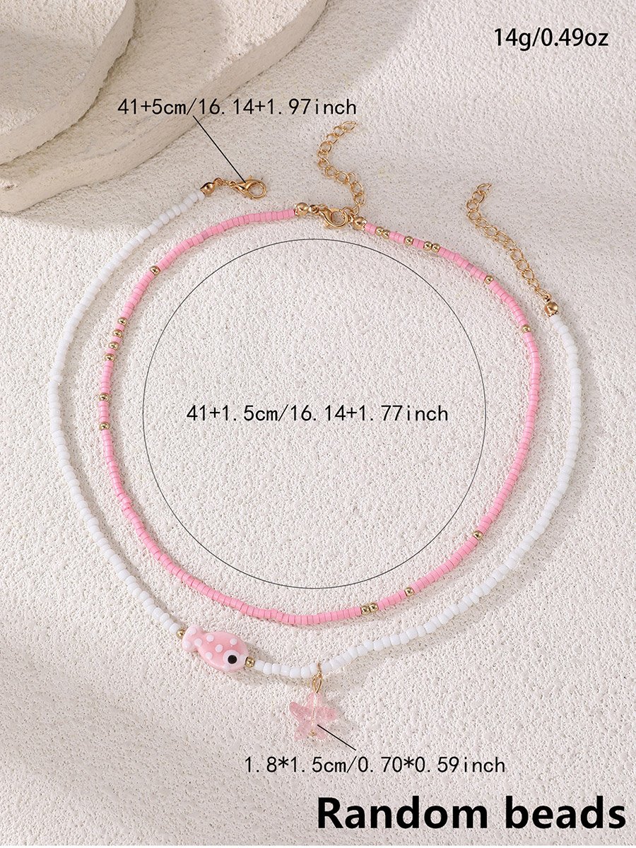 Pack of 2 - Pink Beaded Necklace