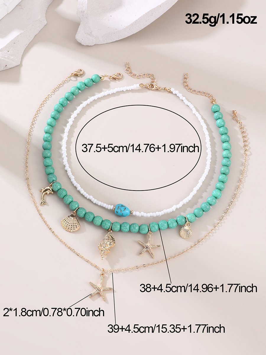 Pack of 3 - Teal Beaded Ocean Charm Necklace
